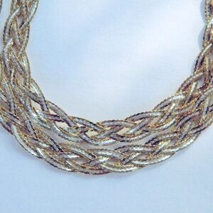 Solid 925 Sterling Silver and Gold Braided Necklace